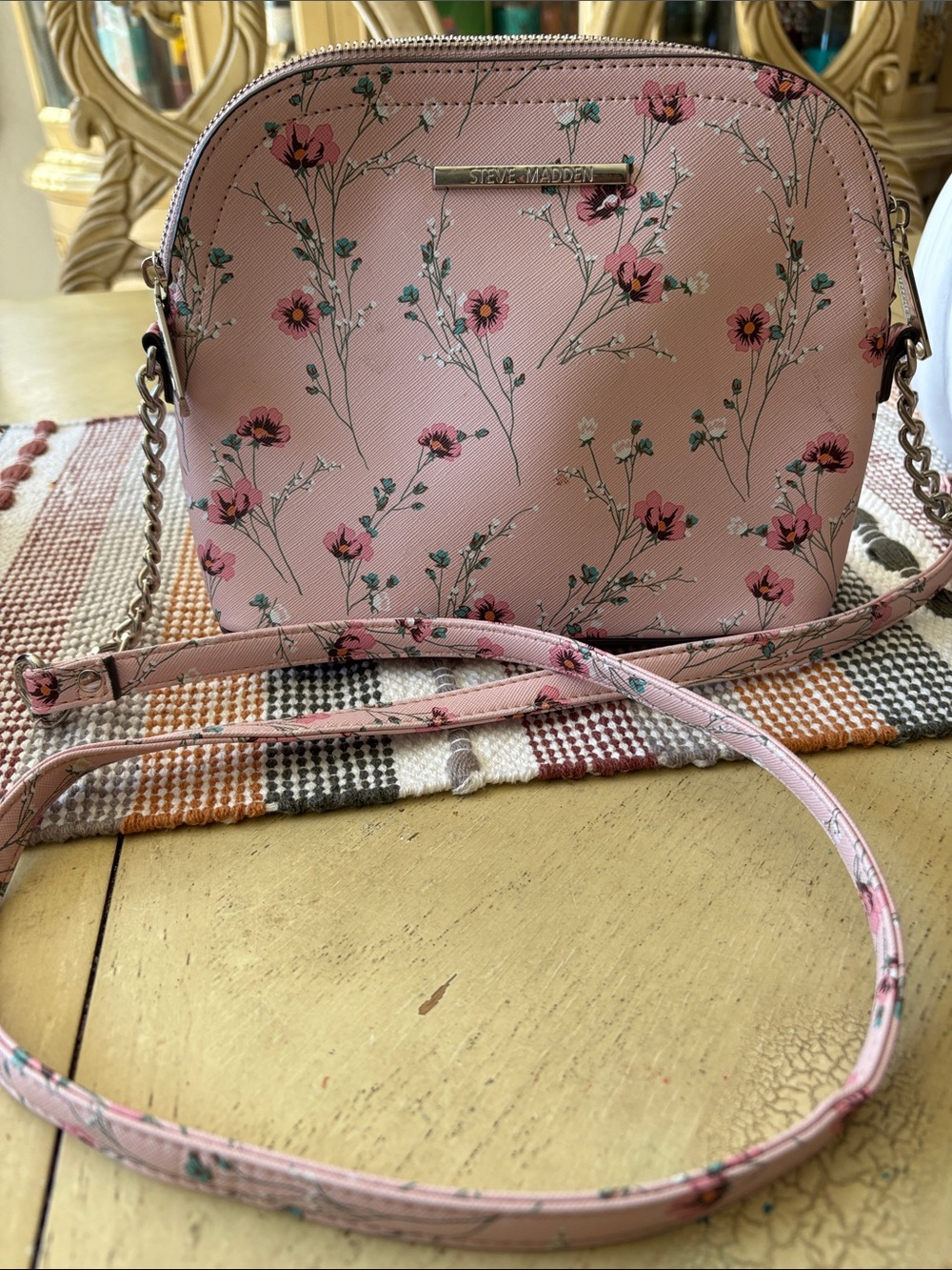 Steve Madden Pink Floral Crossbody Purse with Chain Strap